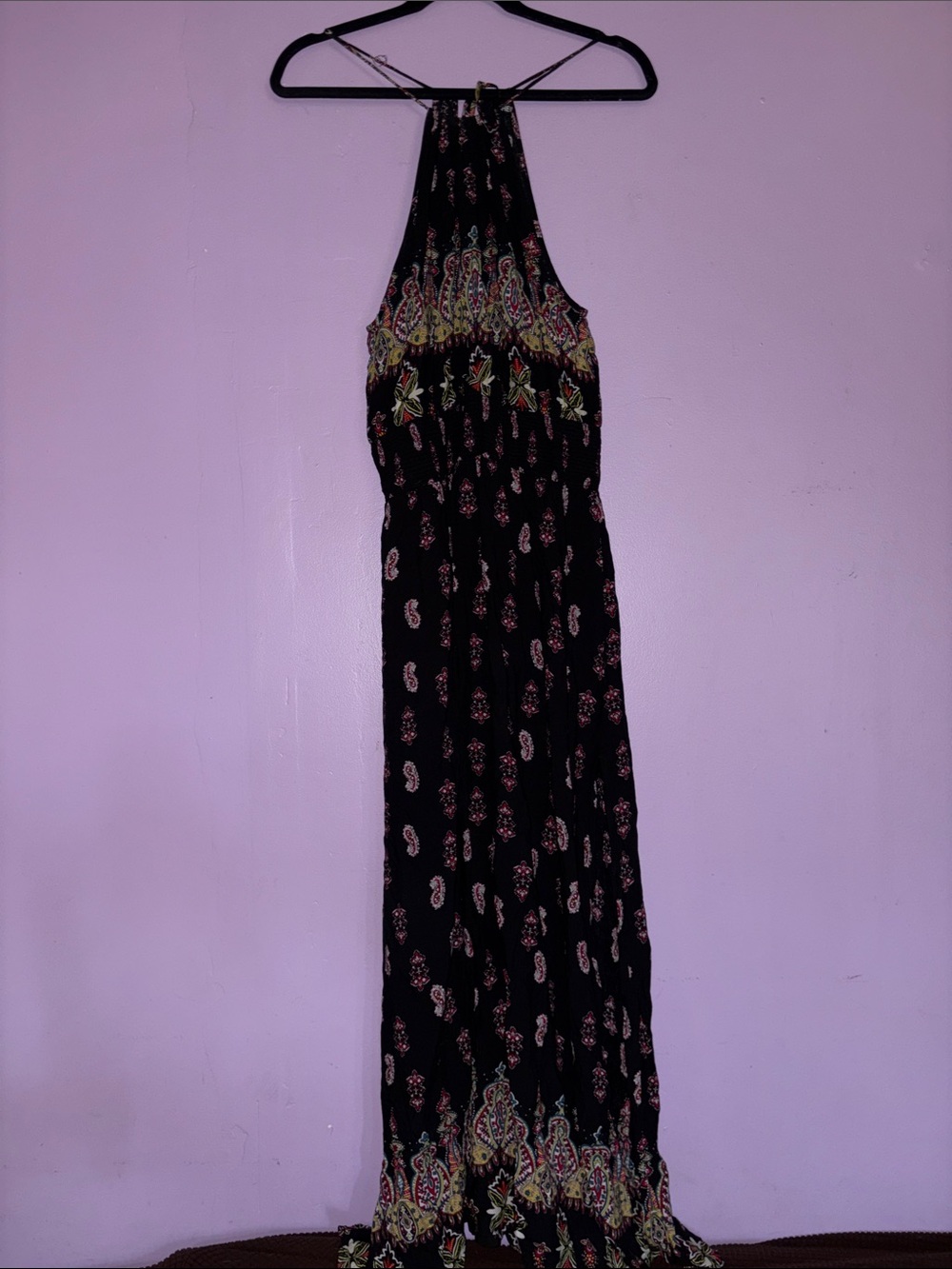 SHEIN Black Paisley Halter Maxi Dress with Multicolor Accents